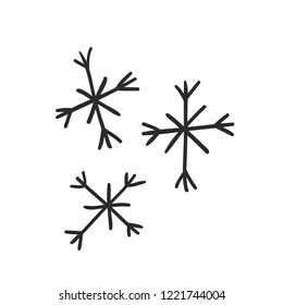 Hand drawn set of vintage snowflakes. Black on white background. Abstract  doodle drawing snow. Vector retro art illustration