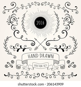 Hand drawn set vintage style vector design elements 