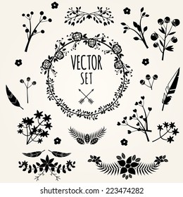 Hand drawn set vintage style vector design elements 