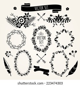 Hand drawn set vintage style vector design elements 
