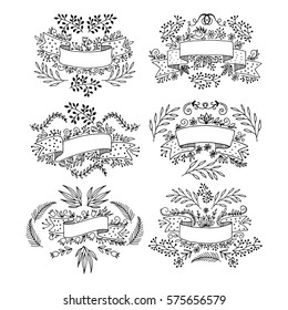 Hand drawn set vintage style vector design elements