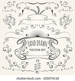 Hand drawn set vintage vector design elements