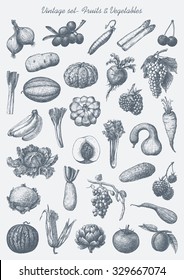 Hand drawn set - vintage vegetables & fruits