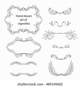 hand drawn set of vintage vignettes