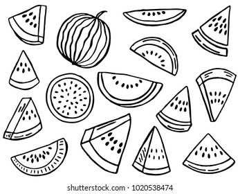 hand drawn set of watermelon