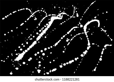 Hand drawn set of white ink spots isolated on black background. Paint splat set ink. Splat drop vector. Blood splash. Paint blob.