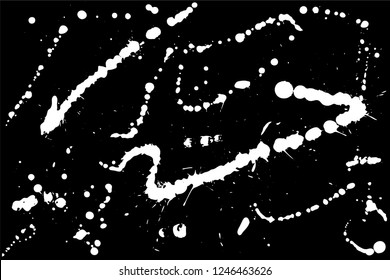 Hand Drawn Set Of White Ink Spots Isolated On Black Background. Paint Splat Set Ink. Splat Drop Vector. Blood Splash. Paint Blob.
