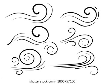 hand drawn set wind doodle blow, gust design isolated on white background.  illustration vector handrawn style