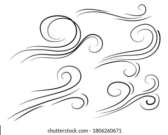 hand drawn set wind doodle blow, gust design isolated on white background.  illustration vector handrawn style