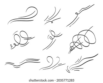 hand drawn set wind doodle blow, gust design isolated on white background.  illustration vector handrawn style