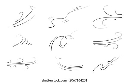 hand drawn set wind doodle blow, gust design isolated on white background.  illustration vector handrawn style