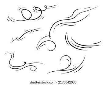 hand drawn set wind doodle blow, gust design isolated on white background.  illustration vector handrawn style