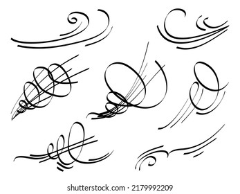 hand drawn set wind doodle blow, gust design isolated on white background.  illustration vector handrawn style