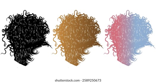 Hand Drawn Set Of Women's Hair Styles Vector Illustration.	