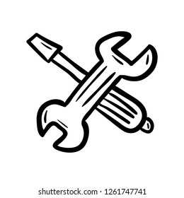 Hand drawn settings doodle icon. Hand drawn black sketch. Sign symbol. Decoration element. White background. Isolated. Flat design. Vector cartoon illustration.