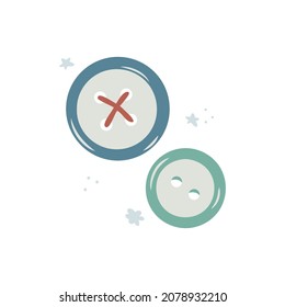 Hand drawn sewing buttons isolated on a white background. Doodle, illustration in a simple flat style. It can be used for decoration of textile, paper and other surfaces.