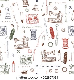 hand drawn sewing elements seamless pattern