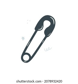 Hand drawn sewing pin isolated on a white background. Doodle, illustration in a simple flat style. It can be used for decoration of textile, paper and other surfaces.