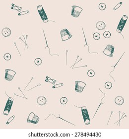 hand drawn sewing set seamless pattern