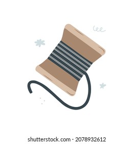 Hand drawn sewing threads isolated on a white background. Doodle, illustration in a simple flat style. It can be used for decoration of textile, paper and other surfaces.