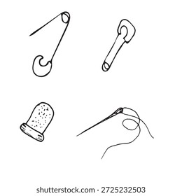 Dibujado a mano herramientas de costura doodle Elementos aislados en blanco