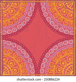 Hand drawn  shabby ethnic frame in red and orange  tones. All objects are conveniently grouped  and are easily editable.