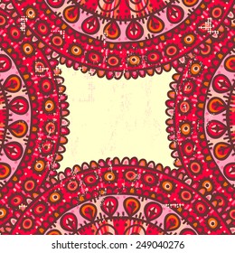 Hand drawn shabby red ethnic frame. All objects are conveniently grouped  and are easily editable.