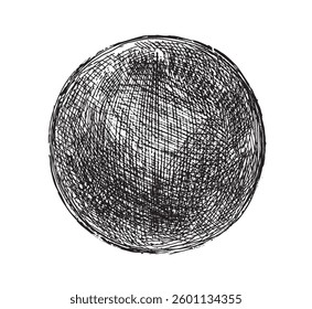 Hand drawn shaded spheres. Simple black pen and ink doodle sketches of circles with different types of shading texture. Shading tutorial, hand sketch design elements. 