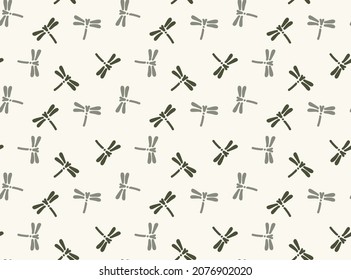 Hand drawn shades of green dragonflies. Green background. Natural trendy Vector illustration. 