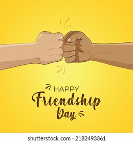 Hand drawn Shaking hands strongly on international happy friendship day fist to fist on colorful abstract watercolor background