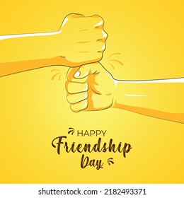 Hand drawn Shaking hands strongly on international happy friendship day fist to fist on colorful abstract watercolor background