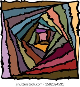 Hand Drawn Shaky Marker Lines Based Colorful Rectangles Rotating Out From Central Focal Point