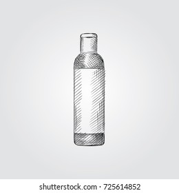 Hand Drawn Shampoo Sketch Symbol isolated on white background. Vector Bathroom accessories In Trendy Style