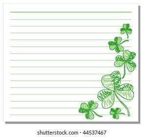 Hand drawn shamrock on white note paper