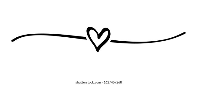 Hand Drawn Shape Heart With Cute Sketch Line, Divider Shape. Love Doodle Isolated On White Background For Wedding, Mother, Woman Or Valentines Day. Vector Illustration