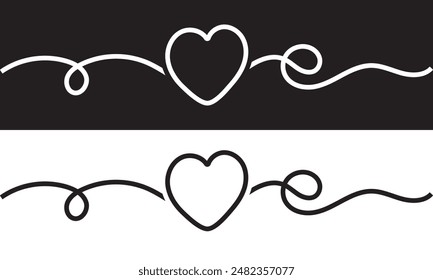 Hand drawn shape heart with cute sketch line, divider shape. Love doodle isolated on white and black background for wedding, mother, woman or valentines day. Vector illustration. EPS 10