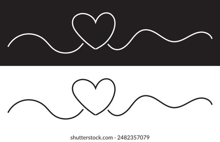 Hand drawn shape heart with cute sketch line, divider shape. Love doodle isolated on white and black background for wedding, mother, woman or valentines day. Vector illustration. EPS 10