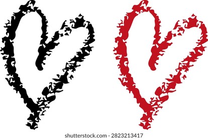 Hand drawn in the shape of a heart. Marker emphasis elements. Doodle style geometric round outline shapes. Vector ink illustration. Rough crayon love