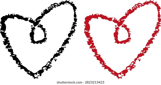 Hand drawn in the shape of a heart. Marker emphasis elements. Doodle style geometric round outline shapes. Vector ink illustration. Rough crayon love
