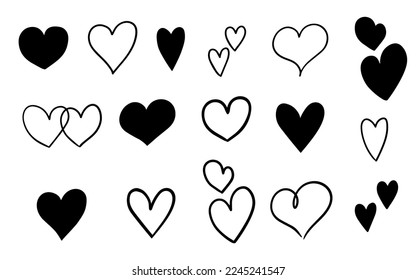 Hand drawn shape hearts collection. Vector illustration