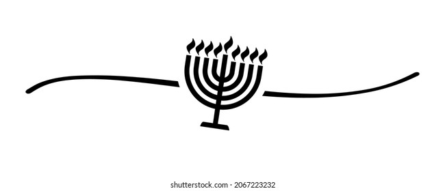 Hand drawn shape menorah black with cute sketch line, divider shape. Hanukka black colored candelabrum icon with eight branches isolated on white background. Vector illustration