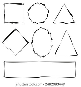 Hand drawn shapes. Abstract geometric frames. Square, circle, triangle designs. Minimalist vector set.