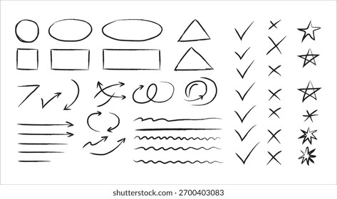 Hand Drawn Shapes Arrows Check Marks Doodle Vector Set
