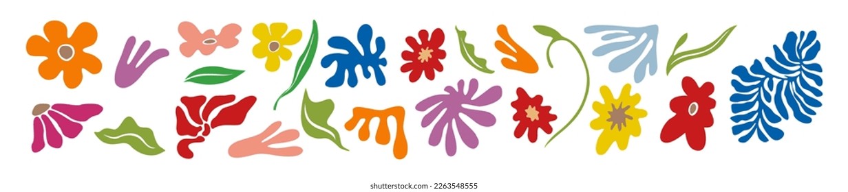 Hand drawn shapes and floral vector elements set. 