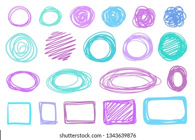 Hand drawn shapes on isolated white background. Abstract geometric patterns. Wavy tangled backdrops. Colorful illustration. Elements for posters and flyers