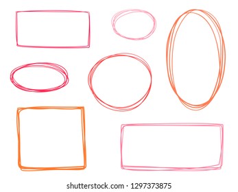 Hand drawn shapes on white. Abstract frameworks. Line art. Set of different signs. Colorful illustration. Doodles for artwork