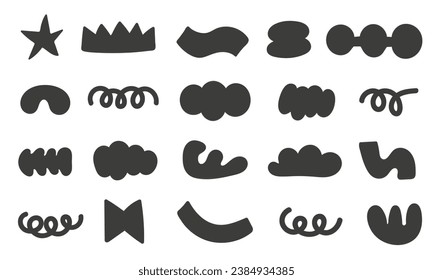 Hand drawn shapes set. Doodle brutalist forms collection black color