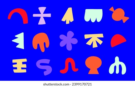 Hand drawn shapes set. Doodle colorful brutalist forms collection 