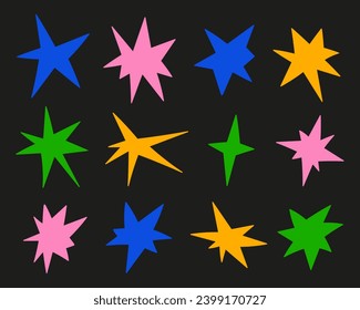 Conjunto de formas dibujadas a mano. Colección de estrellas de colores Doodle