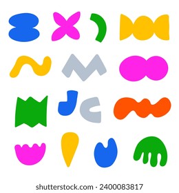 Handgezeichnete Formen Set. Doodle-Kollektion bunter brutalistischer Formen 